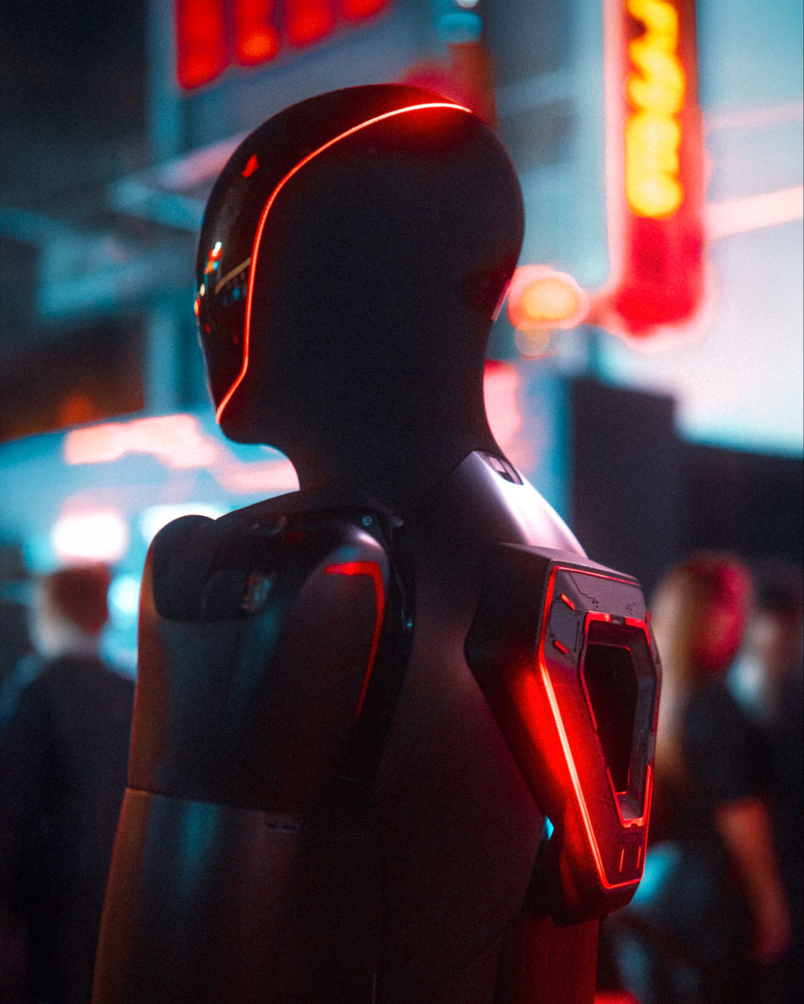 Tesla Optimus robot with backpack addon accessory